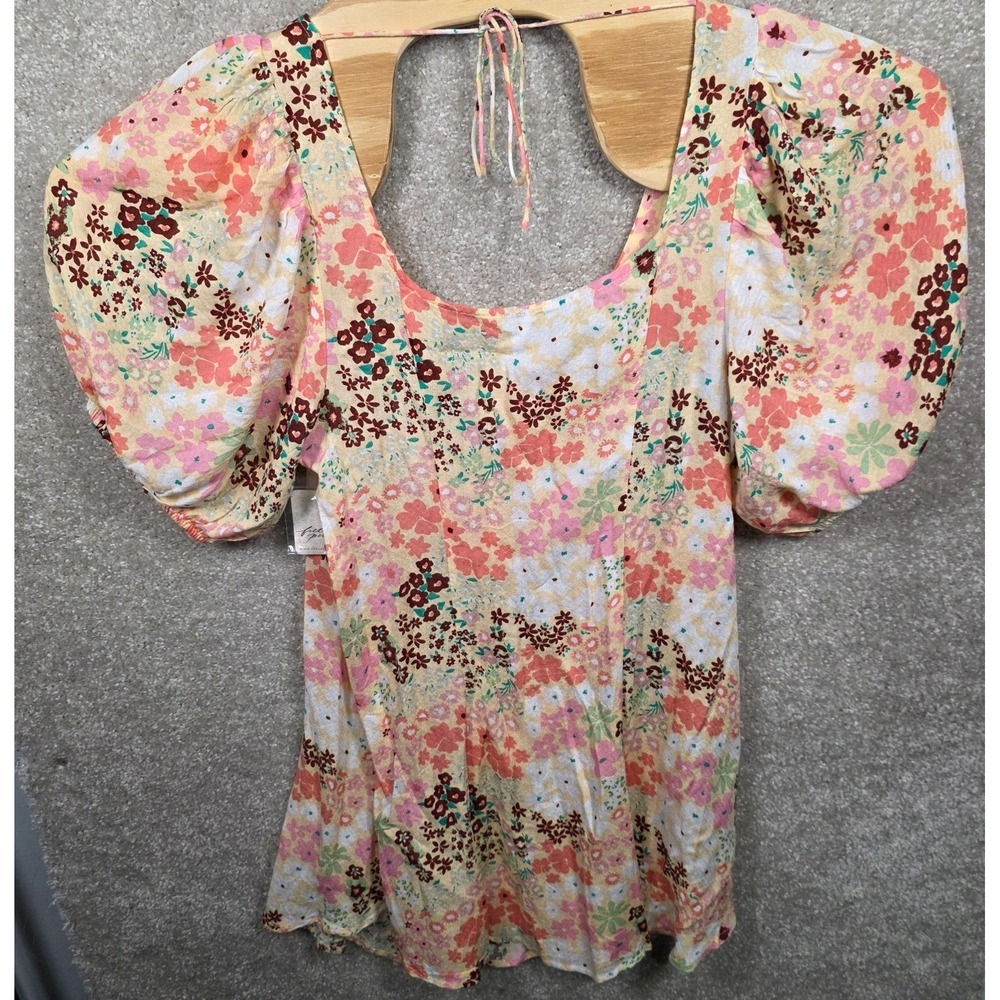 Free People Mini Dress Womens M‎ Boho Floral Button Front Tiered Cottagecore NWT